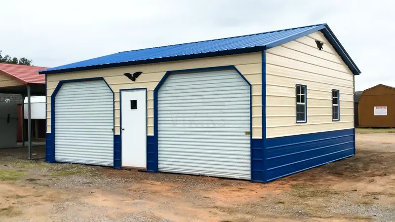 22x26x11 Vertical Two Car Side Entry Metal Garage 1