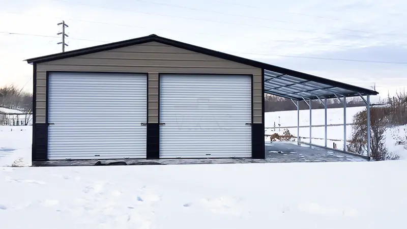 24x20x10 Fully Enclosed Steel Garage with Lean-to