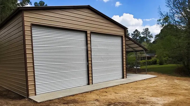 28x60x14 Steel Utility Garage with Lean-to