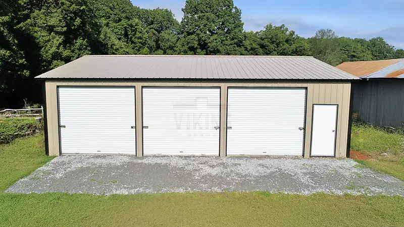 30x40x12 Enclosed Three Car Metal Garage Front View 1