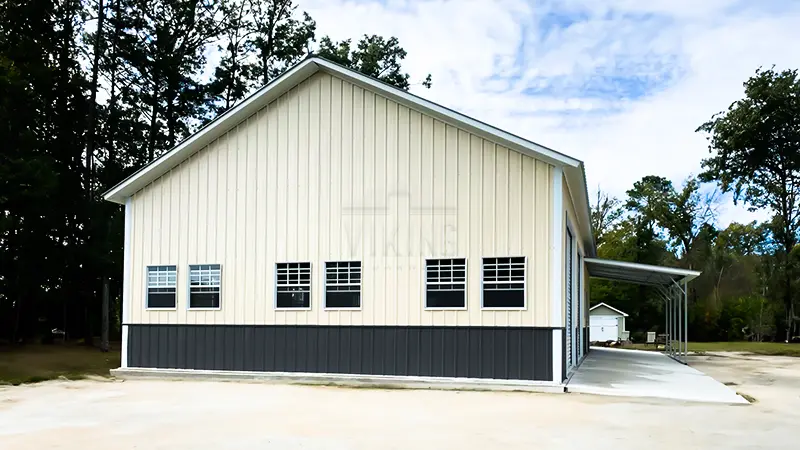 30x61x12 Steel Garage With Lean To Side View