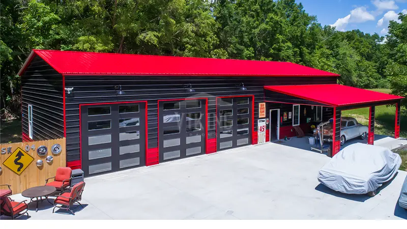 30x71x14 Commercial Building With Lean To Front View