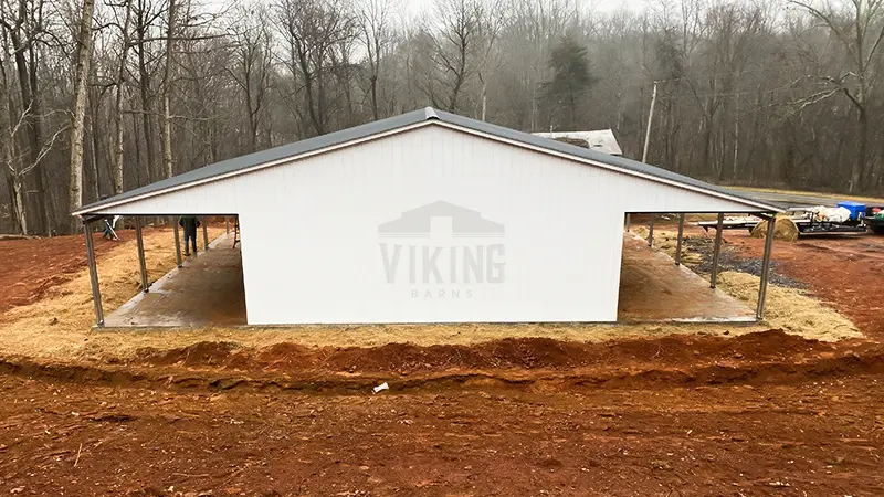 48x40x12 Continuous Roof Style Barn Side View
