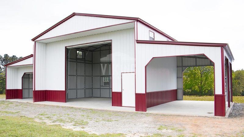 58x24x16 Raised Center Equipment Storage Barn Side View