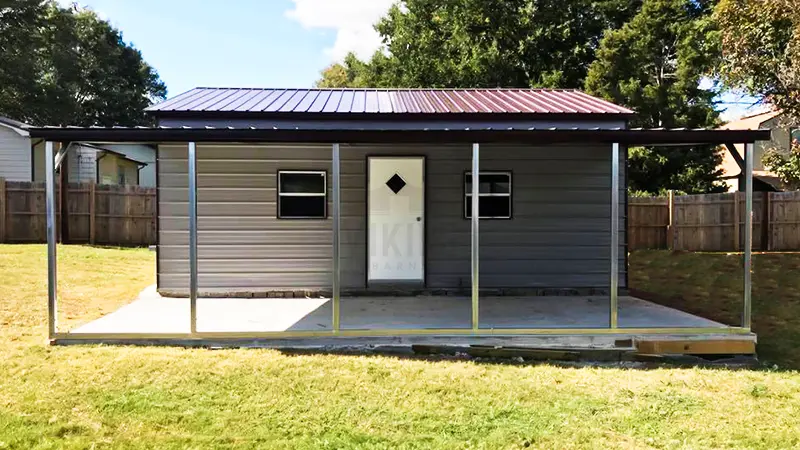 20’x26’x9’ Steel Garage With Lean To Front View