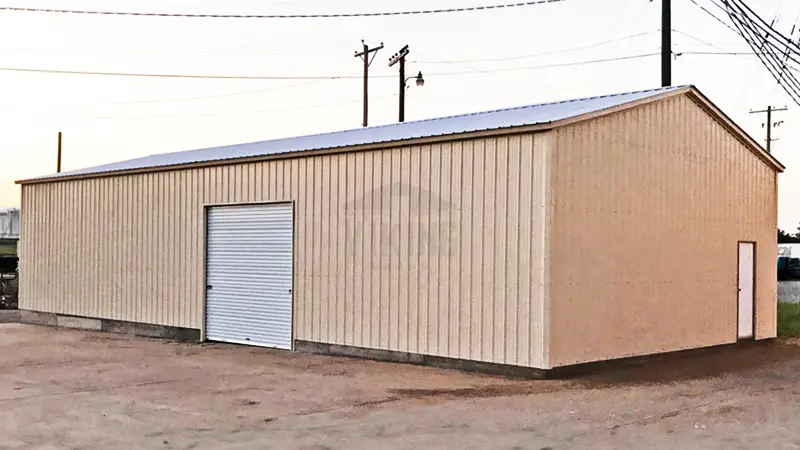 30x40x10 Vertical Roof Commercial Garage Side View
