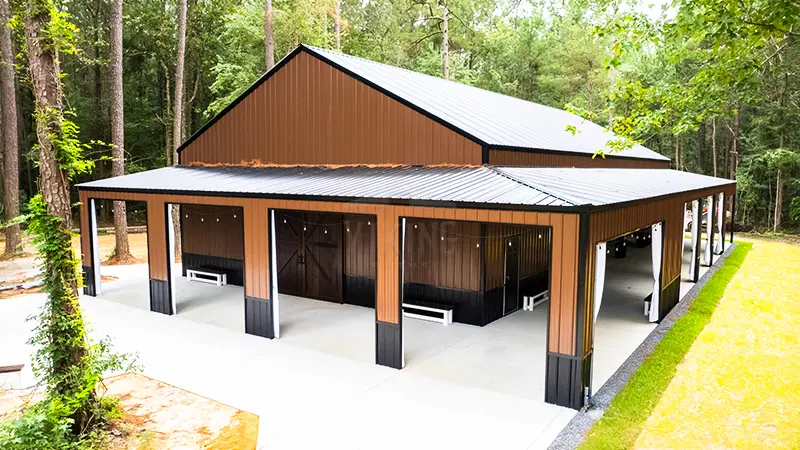40x80x14 Steel Garage with Wraparound Lean-To